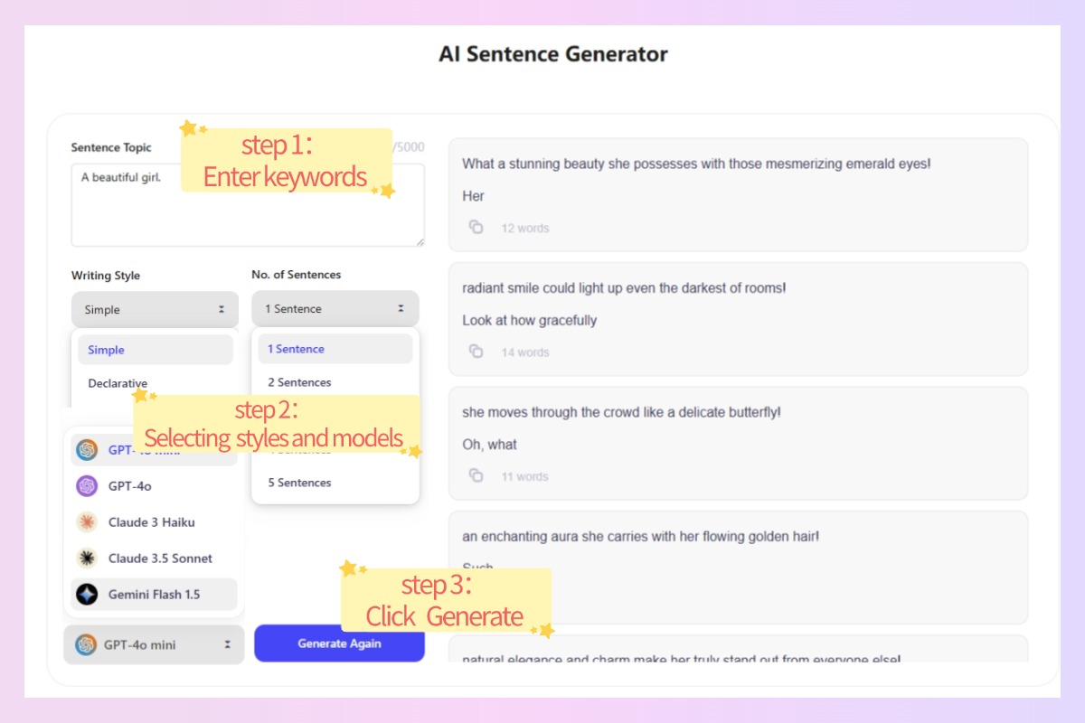 How to Use Our AI Sentence Generator?